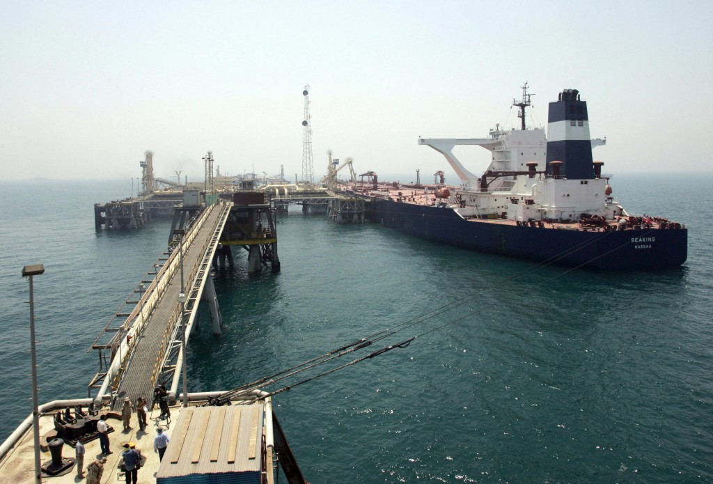 A ship is connected to the Basra Oil Ter