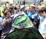 A clash took place between the activists and police while the activists were trying to put up a tent in front of the Municipality of Yerevan