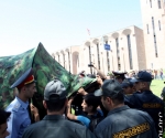 A clash took place between the activists and police while the activists were trying to put up a tent in front of the Municipality of Yerevan