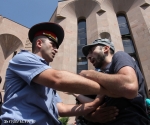 A protest action was staged against the public transport price rise in front of the Municipality of Yerevan