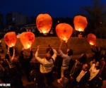 Numerous Chinese lanterns are let off to the sky from Kievyan bridge on the occasion of the 99th anniversary of Armenian Genocide