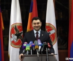 Eduard Sharmazanov gives a press conference after the meeting of the supreme body of the Republican Party of Armenia
