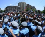 Activists protesting in front of the building of the Public Services Regulatory Commission of Armenia blocked Saryan street which caused a clash between the activists and the police
