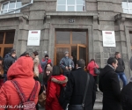 Mayor of Yerevan Taron Margaryan defends a PhD thesis at the State University of EconomicsActivists hold a protest action in front of the State University of Economics during Taron Margaryan's defense of PhD thesis