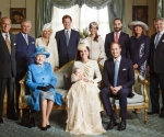 STRICTLY EMBARGOED UNTIL 2200 hrs BST THURSDAY OCTOBER 24TH 2013NO REPRODUCTION FEE ON THIS IMAGE FOR 24 HOURS FROM THE EMBARGO RELEASE.The official portrait for the christening of Prince George Alexander Louis of Cambridge, photographed in The Morning Room at Clarence House in London on October 23rd 2013. PICTURED: (back row, left-right) HRH The Duke of Edinburgh, HRH The Prince of Wales, HRH The Duchess of Cornwall, HRH Prince Harry of Wales, Pippa Middleton, James Middleton, Carole Middleton and Michael Middleton. (front row, left-right) HM Queen Elizabeth II, HRH Duchess of Cambridge carrying HRH Prince George and HRH Duke of Cambridge. Prince George is wearing an outfit made of delicate Honiton lace and white satin by Angela Kelly, an exact replica of the one worn before him by every baby born to the British Royal family since 1841. The Duchess is wearing Alexander McQueen dress and a Jane Taylor hat.