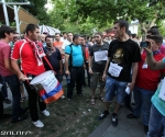 A protest action against the public transport price increase was staged in front of the Municipality of Yerevan